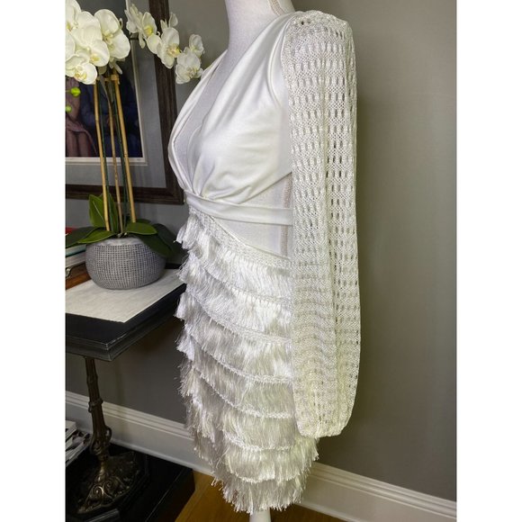 PatBO Cut-out Fringe Mini Dress White Women's Size 2 - Picture 10 of 16